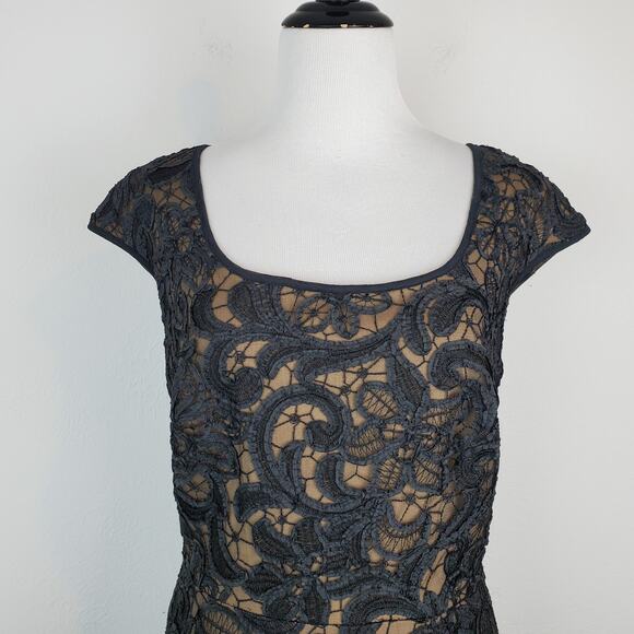 T by Tadashi Dress Lace Paisley Applique Mesh Cocktail Formal Black Tan Size 6 - Picture 4 of 13